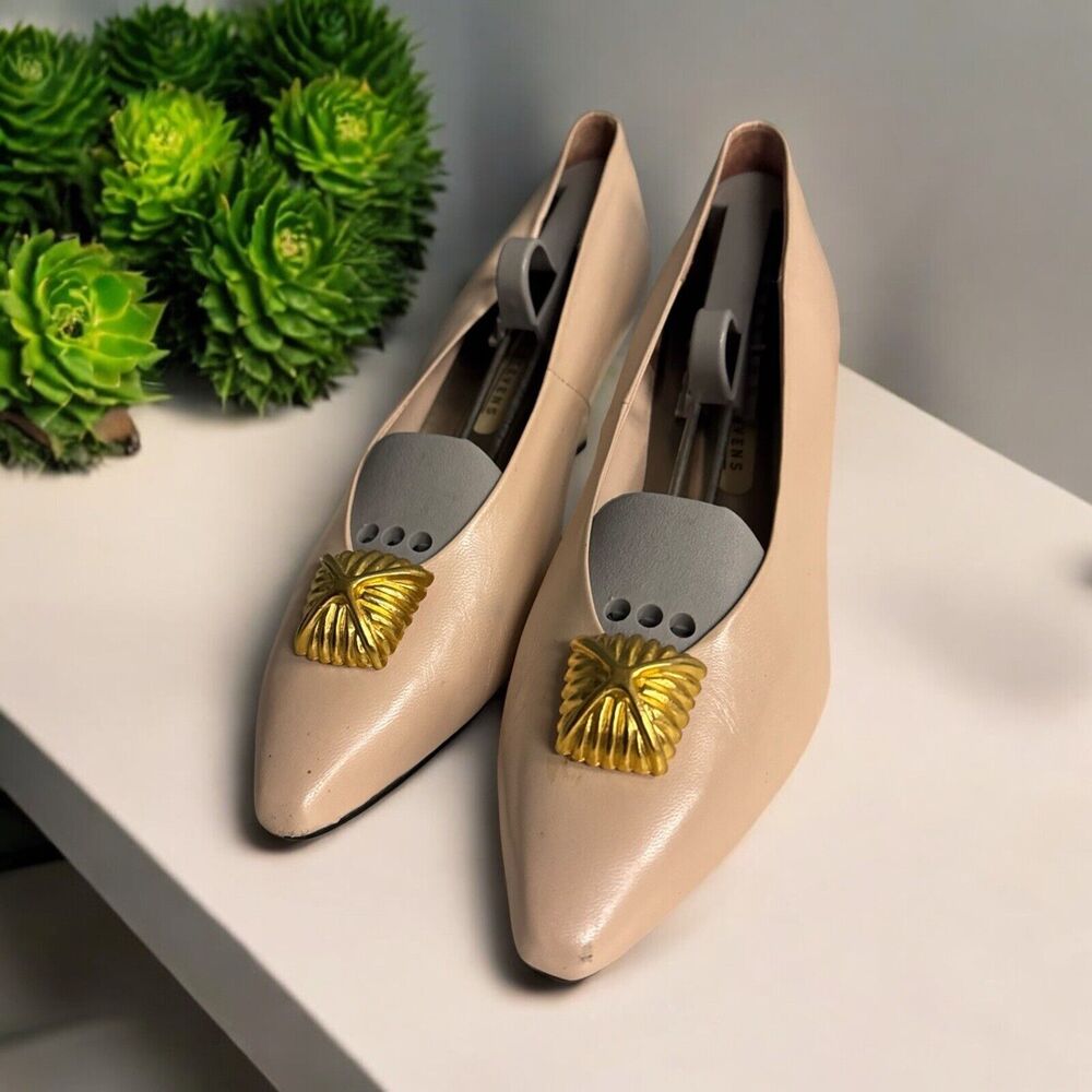 Vtg Valerie Stevens Women's Pump Heels Almond Toe Soft Peachy Pink‎ Leather 8M